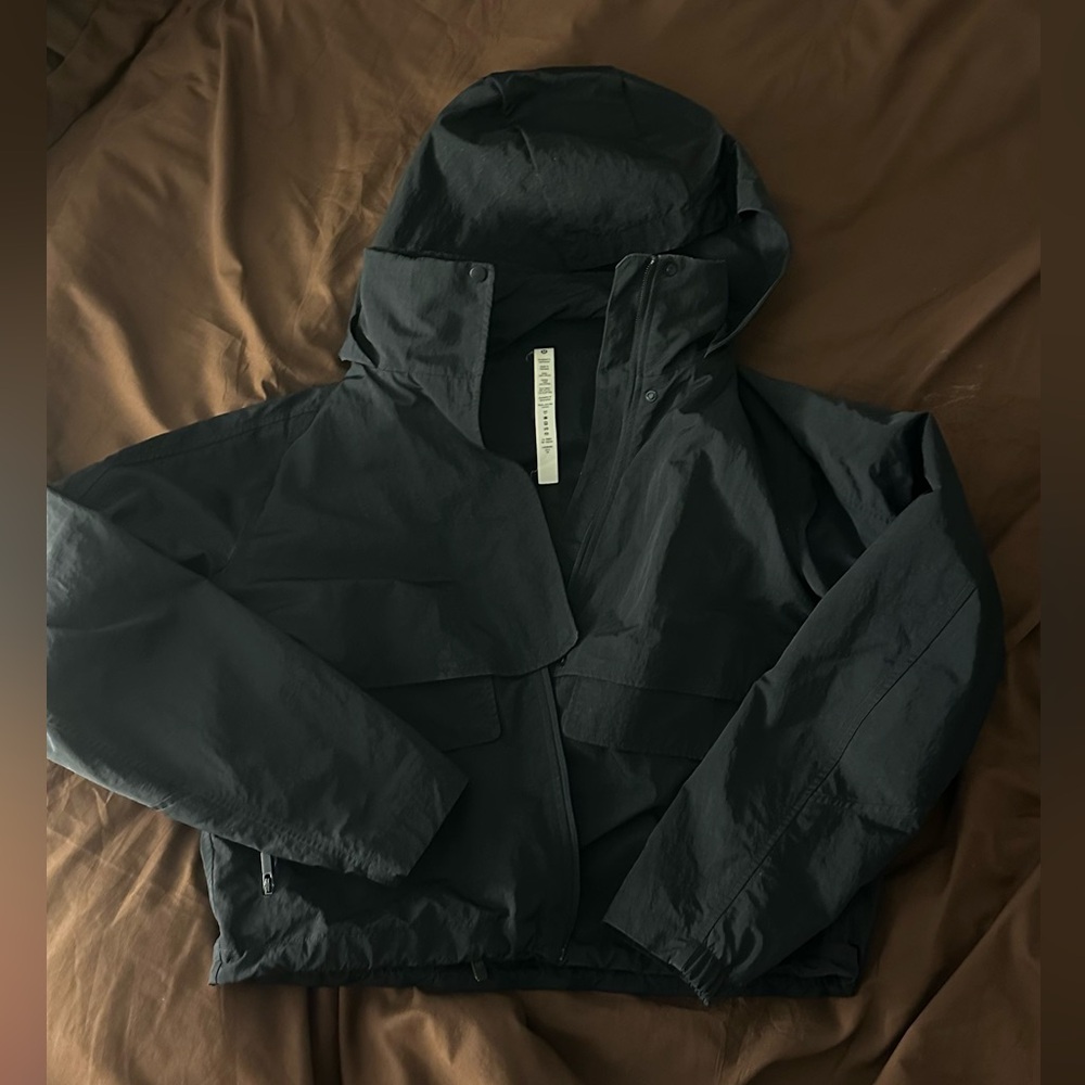 Lululemon Cropped Black Hooded Rain Jacket